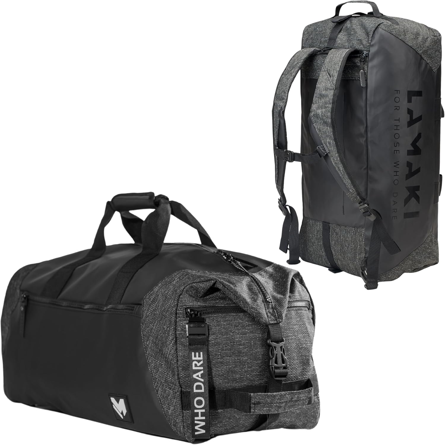 lamaki Holdall Duffel Backpack Weekender 45-50L Black Edition Urban Sports Gym Travel Industrial Look Veelzijdig uitbreidbaar Handbagage Lichtgewicht Heavy Duty schoenenvak Unisex - Image 2