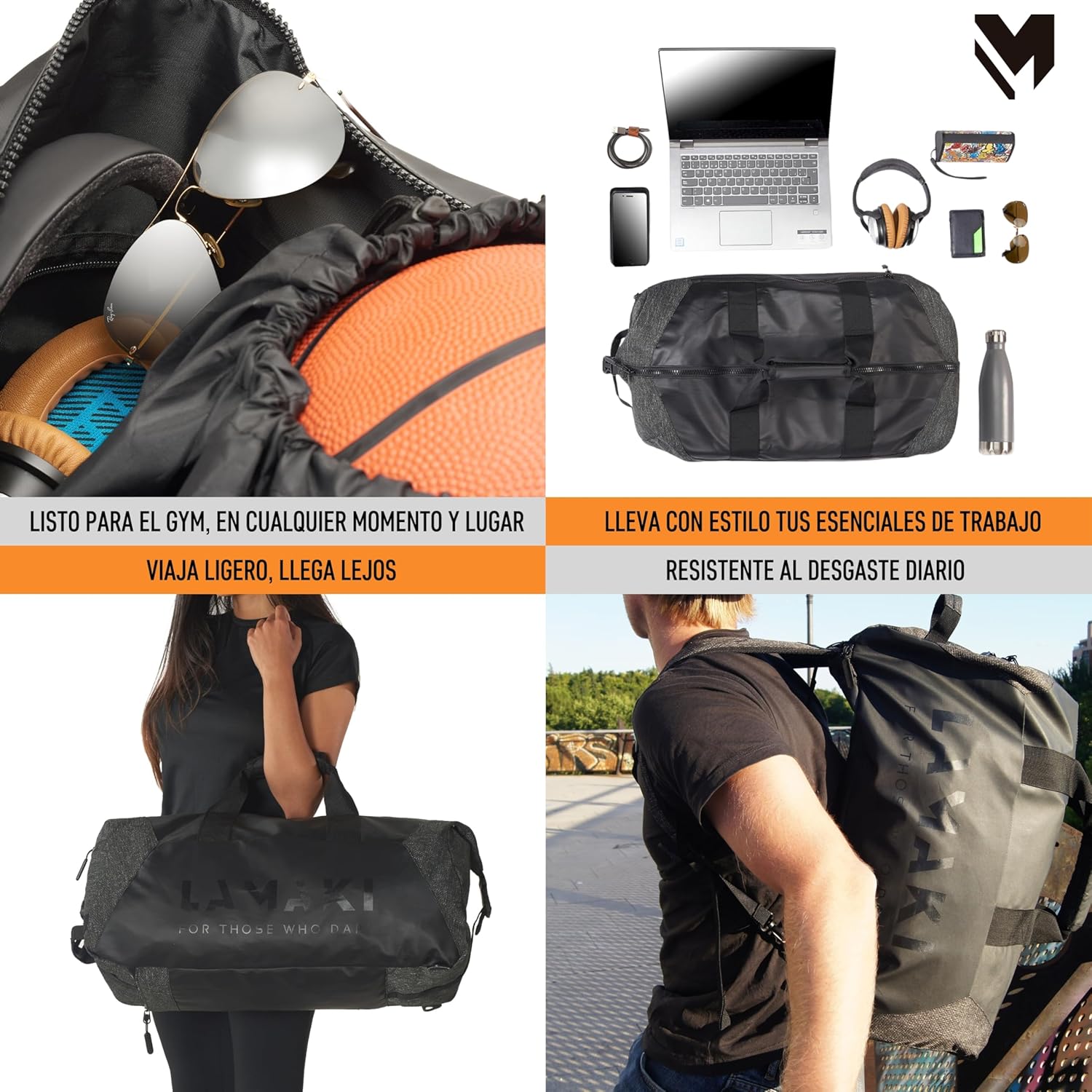 lamaki Holdall Duffel Backpack Weekender 45-50L Black Edition Urban Sports Gym Travel Industrial Look Veelzijdig uitbreidbaar Handbagage Lichtgewicht Heavy Duty schoenenvak Unisex - Image 4