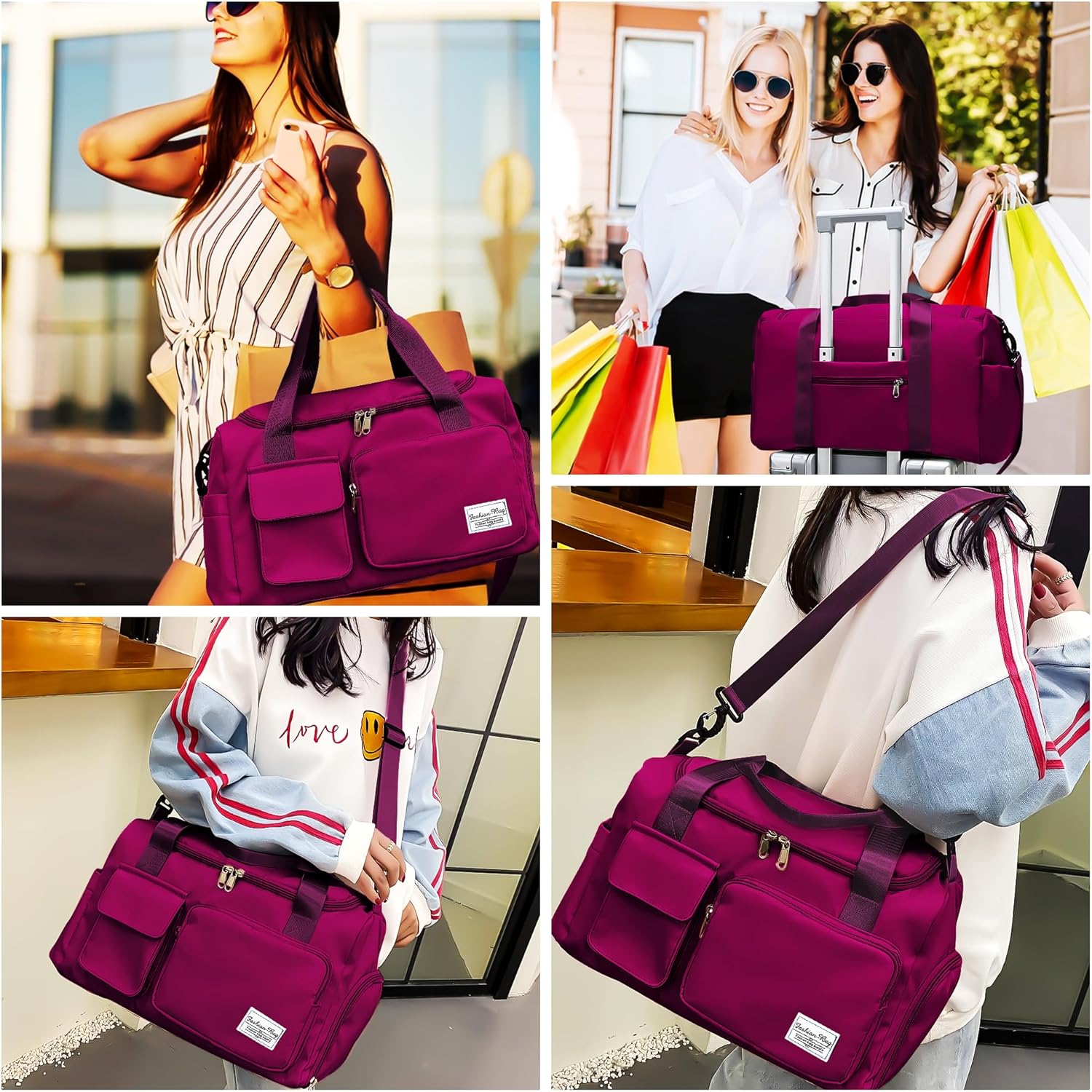 Reistas Dames Meisje, Sporttas Groot Waterdicht Gym Bag met Schoenenvak en Vochtige Vak, Travel Sportbag Boodschappentas Zwemtas Weekendtas Handbagage Fitnesstas Sportzak Fitnesstas, Purper - Image 7