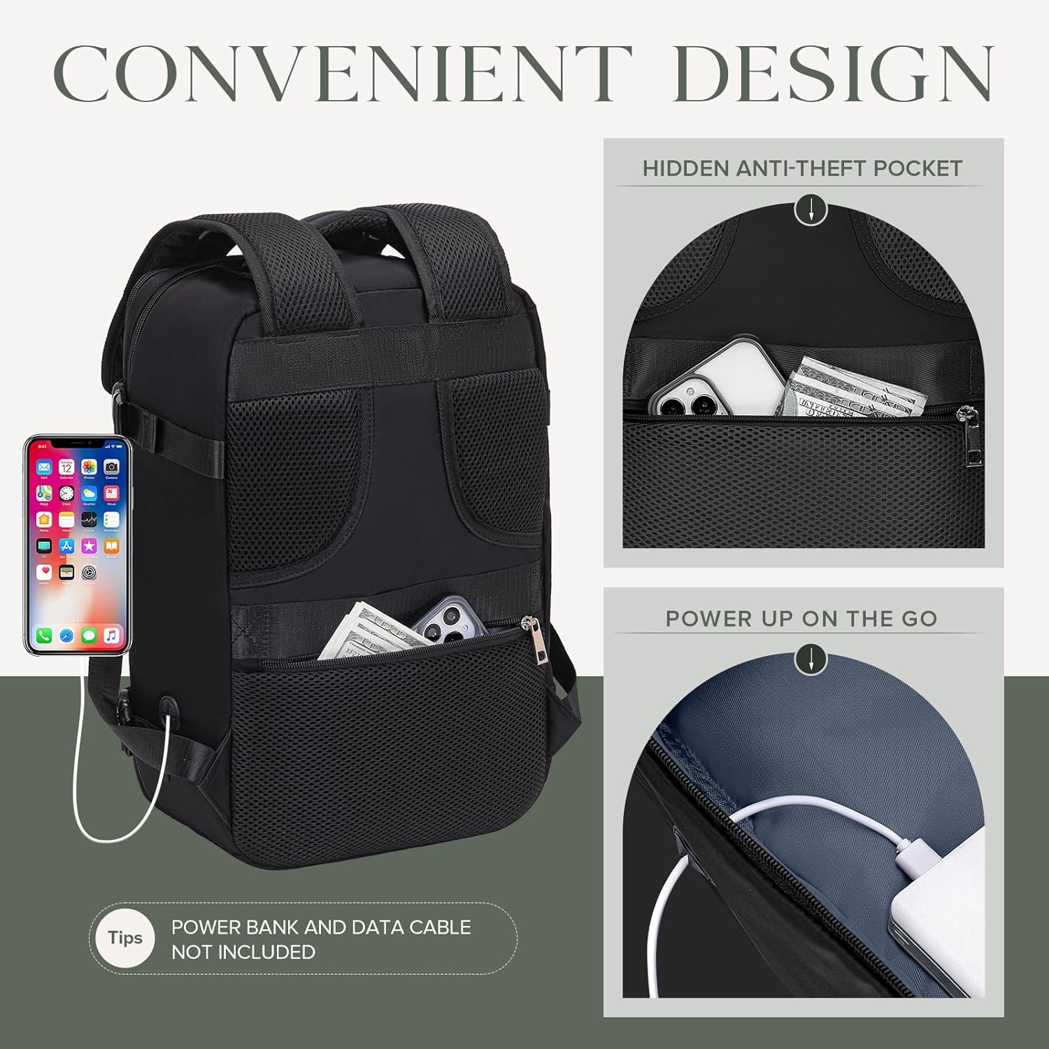 Handverpakking 40 x 25 x 18 cm voor Ryanair handcabinebagage 18 L reisrugzak waterdichte handbagage vliegtuigrugzak dagrugzak schoolrugzak zwart - Image 5