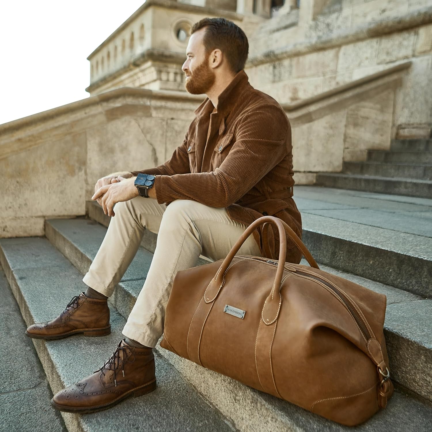 DRAKENSBERG Weekender 'David' - lederen reistas heren en dames in vintage design, uitbreidbaar, 60 l, Havanna-bruin - L, Eén maat, Klassieke weekends - Image 9