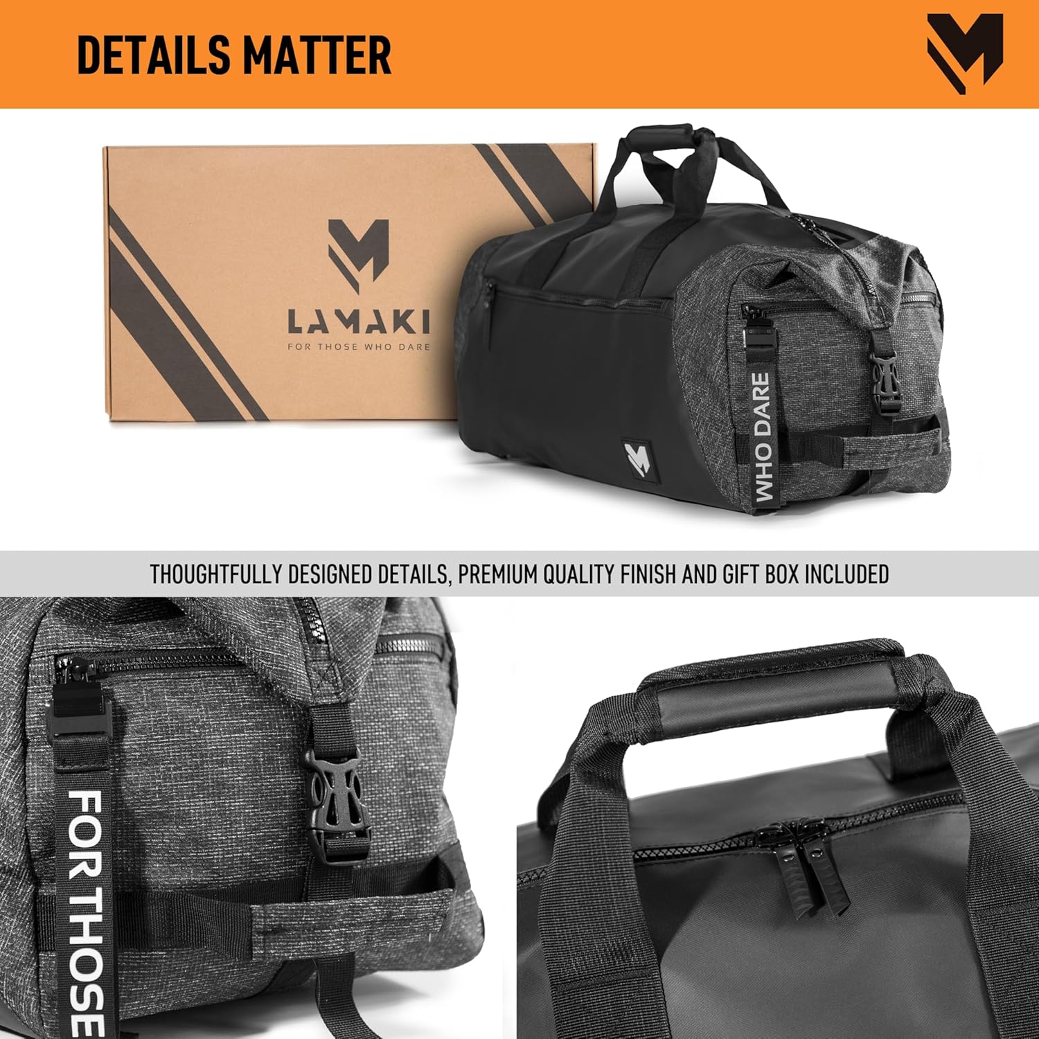 lamaki Holdall Duffel Backpack Weekender 45-50L Black Edition Urban Sports Gym Travel Industrial Look Veelzijdig uitbreidbaar Handbagage Lichtgewicht Heavy Duty schoenenvak Unisex - Image 7