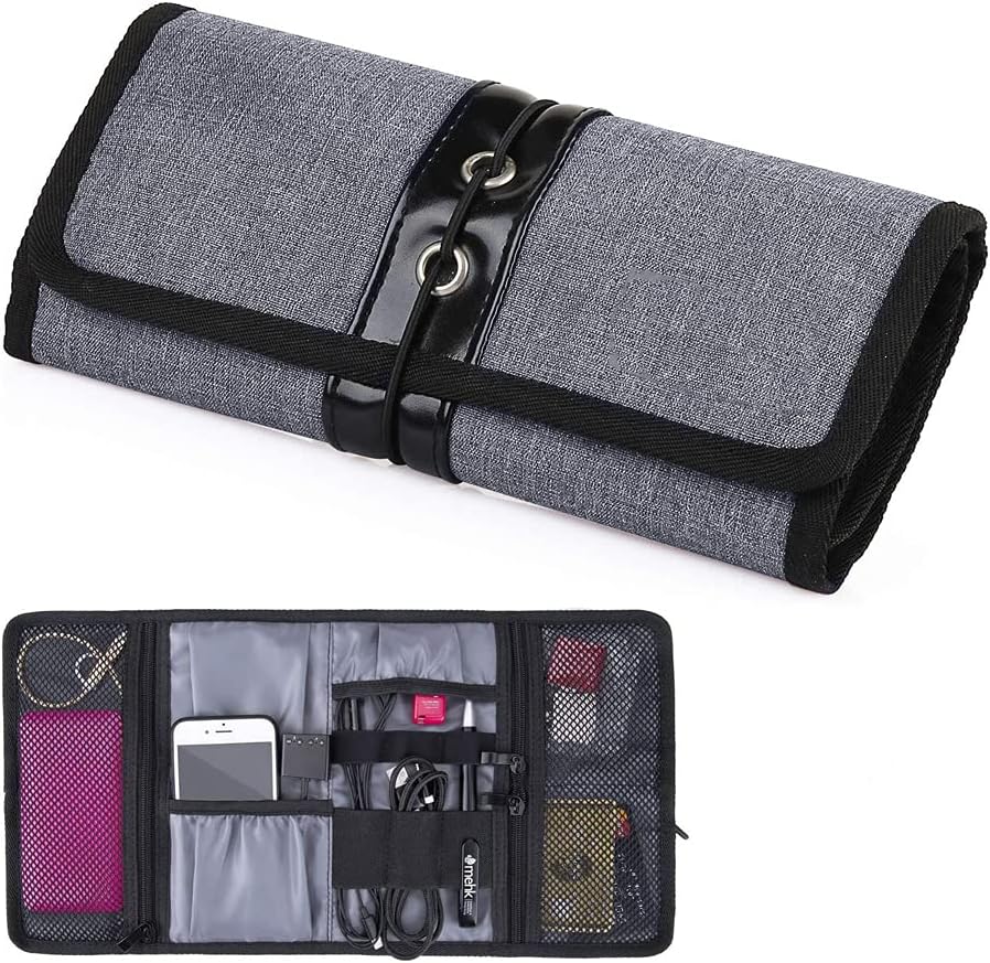 Opvouwbare kabeltas draagbare haspel tas tas tas kleine tas organizer kit, reiskabel tas voor oortelefoon, gadgets, harde schijf, cosmetica, borstel, lippenstift-grijs - Image 2