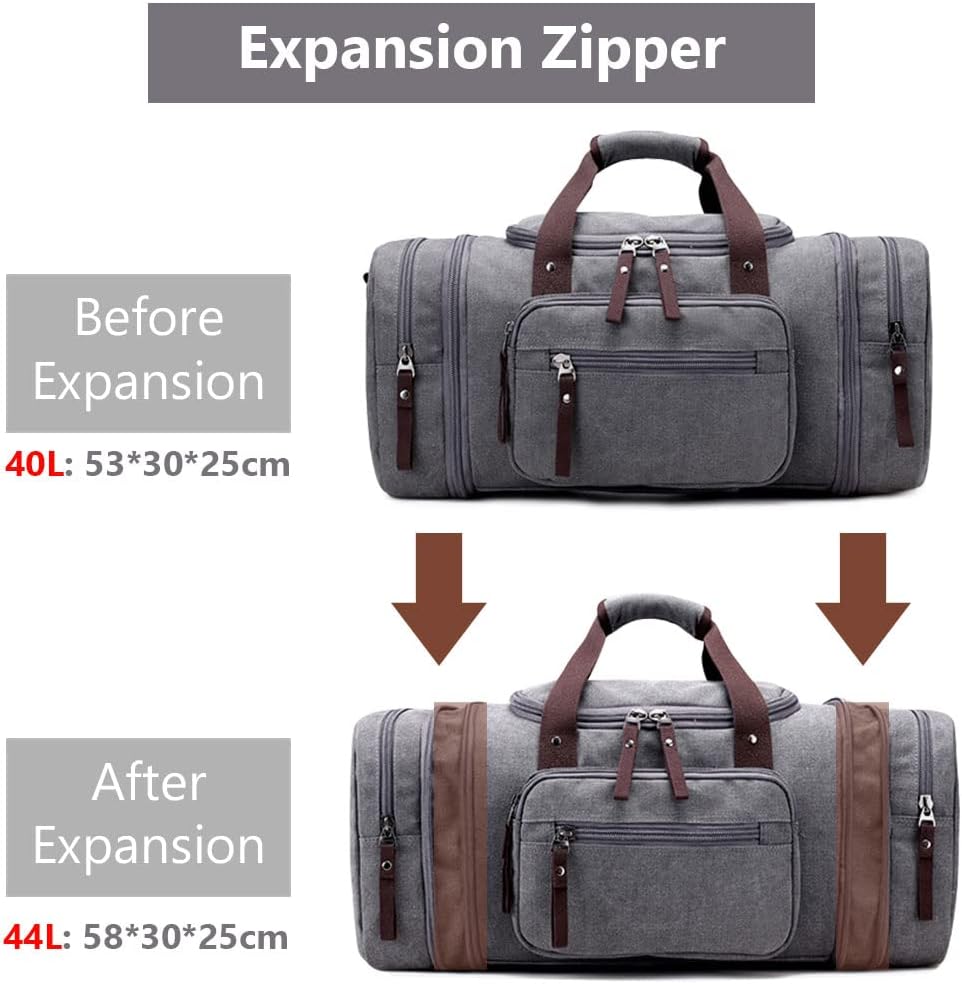 Fresion Unisex canvas reistas tote handtas mannen weekender schoudertas vrijetijdstas handbagage voor vrouwen en mannen met 40 l, Grijs 40 l canvas, 40 EU, Reistas - Image 8