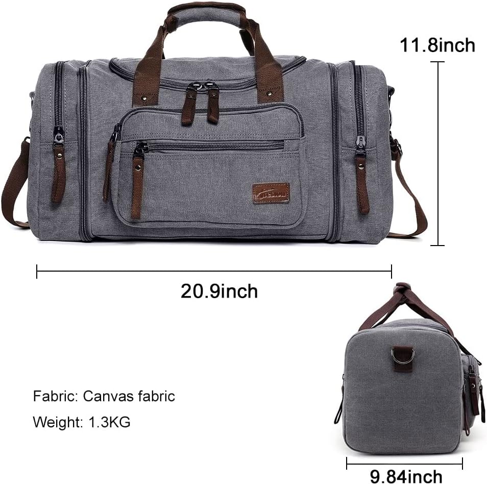 Fresion Unisex canvas reistas tote handtas mannen weekender schoudertas vrijetijdstas handbagage voor vrouwen en mannen met 40 l, Grijs 40 l canvas, 40 EU, Reistas - Image 3