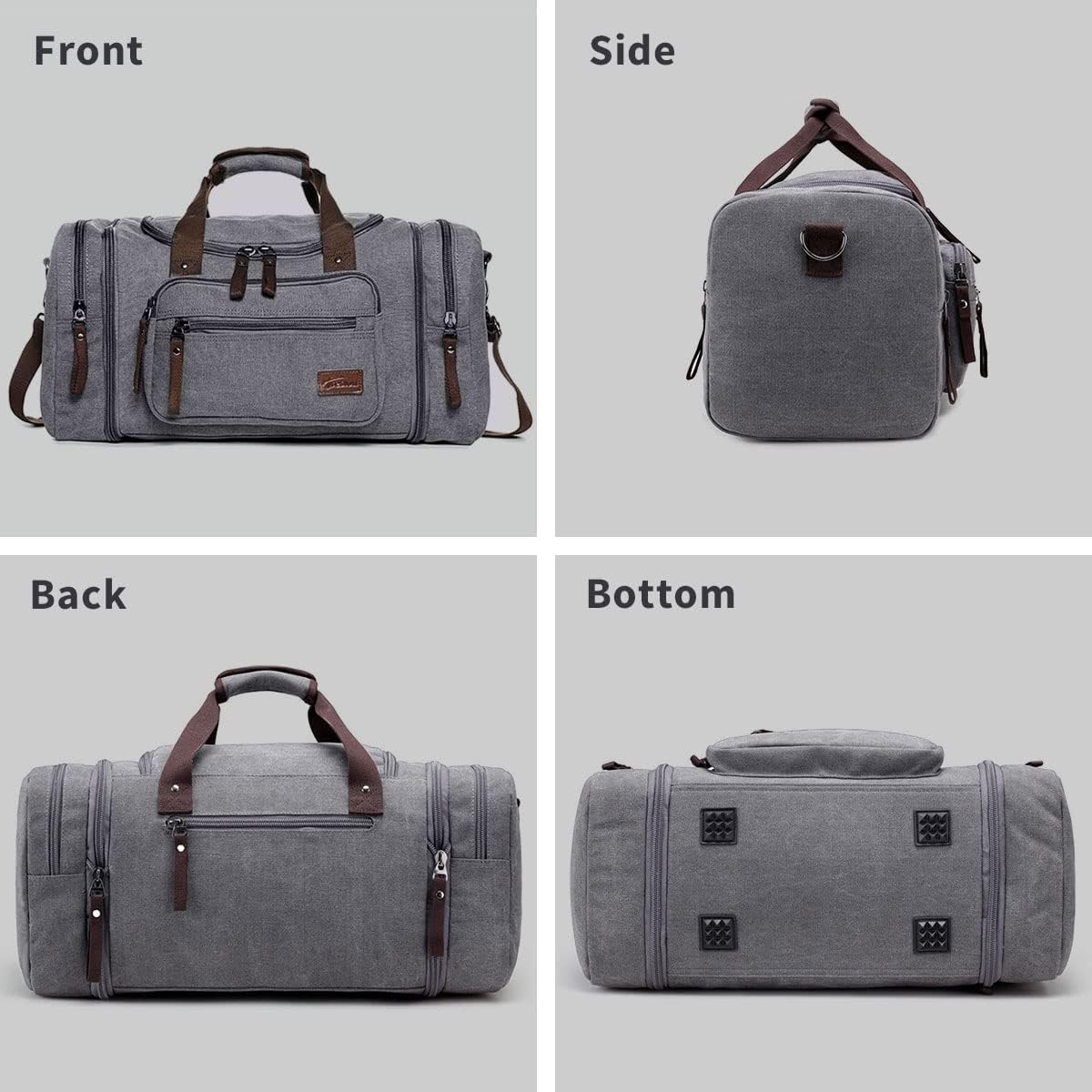 Fresion Unisex canvas reistas tote handtas mannen weekender schoudertas vrijetijdstas handbagage voor vrouwen en mannen met 40 l, Grijs 40 l canvas, 40 EU, Reistas - Image 5