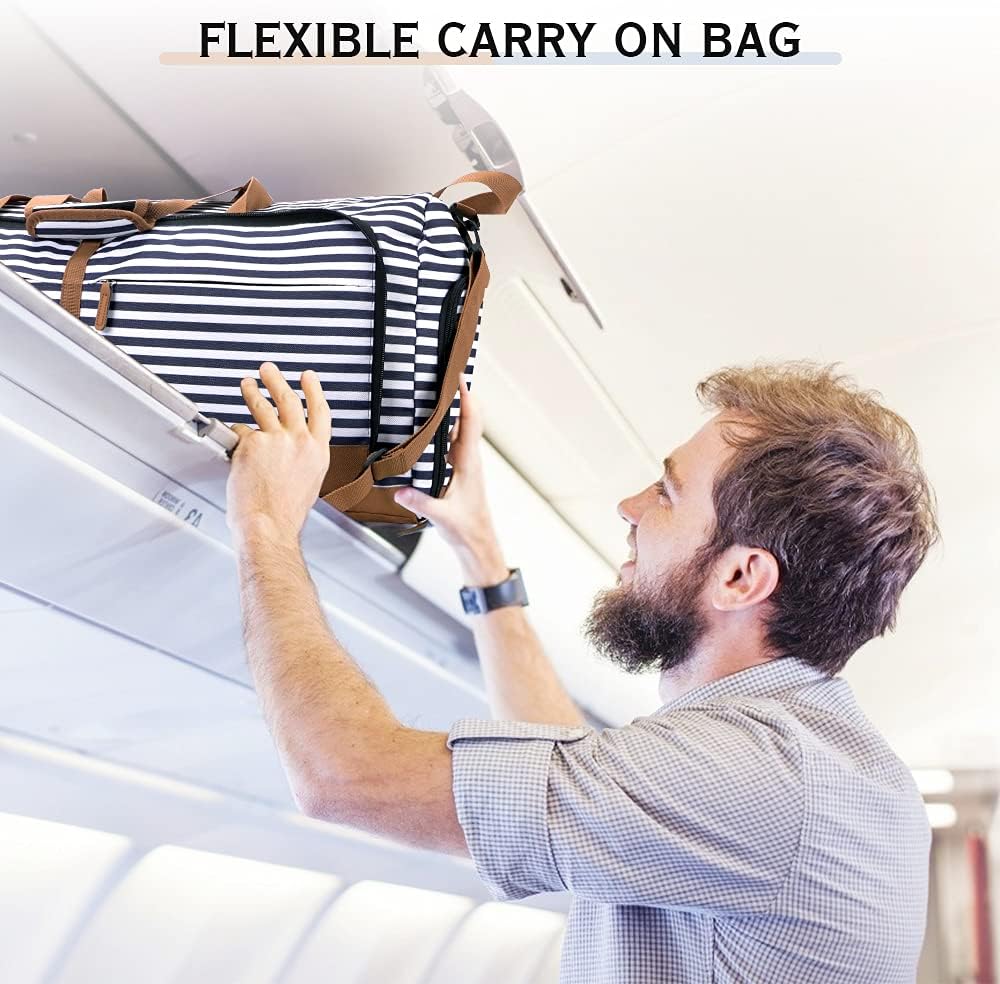 Lekesky Reistas voor dames, opvouwbare reistas, weekendtas, sporttas met schoenenvak, waterdichte handbagage, sporttas, ziekenhuistas, blauw gestreept, 60L - Image 9