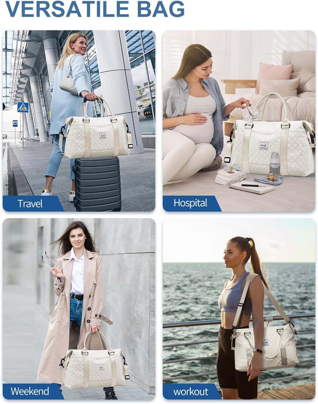 BAGAIL Reistas, weekendtassen voor vrouwen, overnachting gym draagtas met natte zak, ziekenhuis moeder tas voor arbeid en levering, Bb-ivoor, Reizen Duffle - Image 8