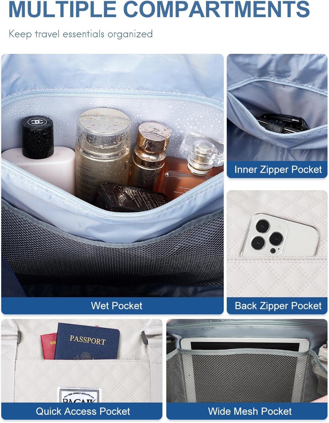 BAGAIL Reistas, weekendtassen voor vrouwen, overnachting gym draagtas met natte zak, ziekenhuis moeder tas voor arbeid en levering, Bb-ivoor, Reizen Duffle - Image 4